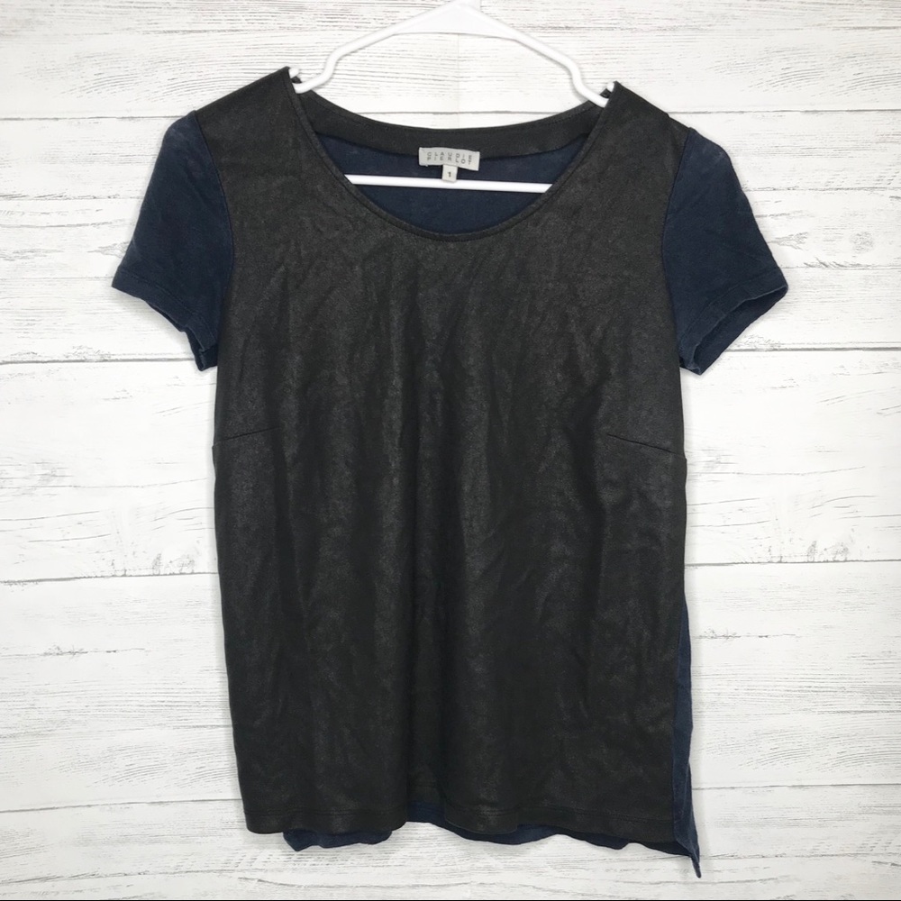 Claudie Pierlot Dark Blue Faux Leather Linen Tee